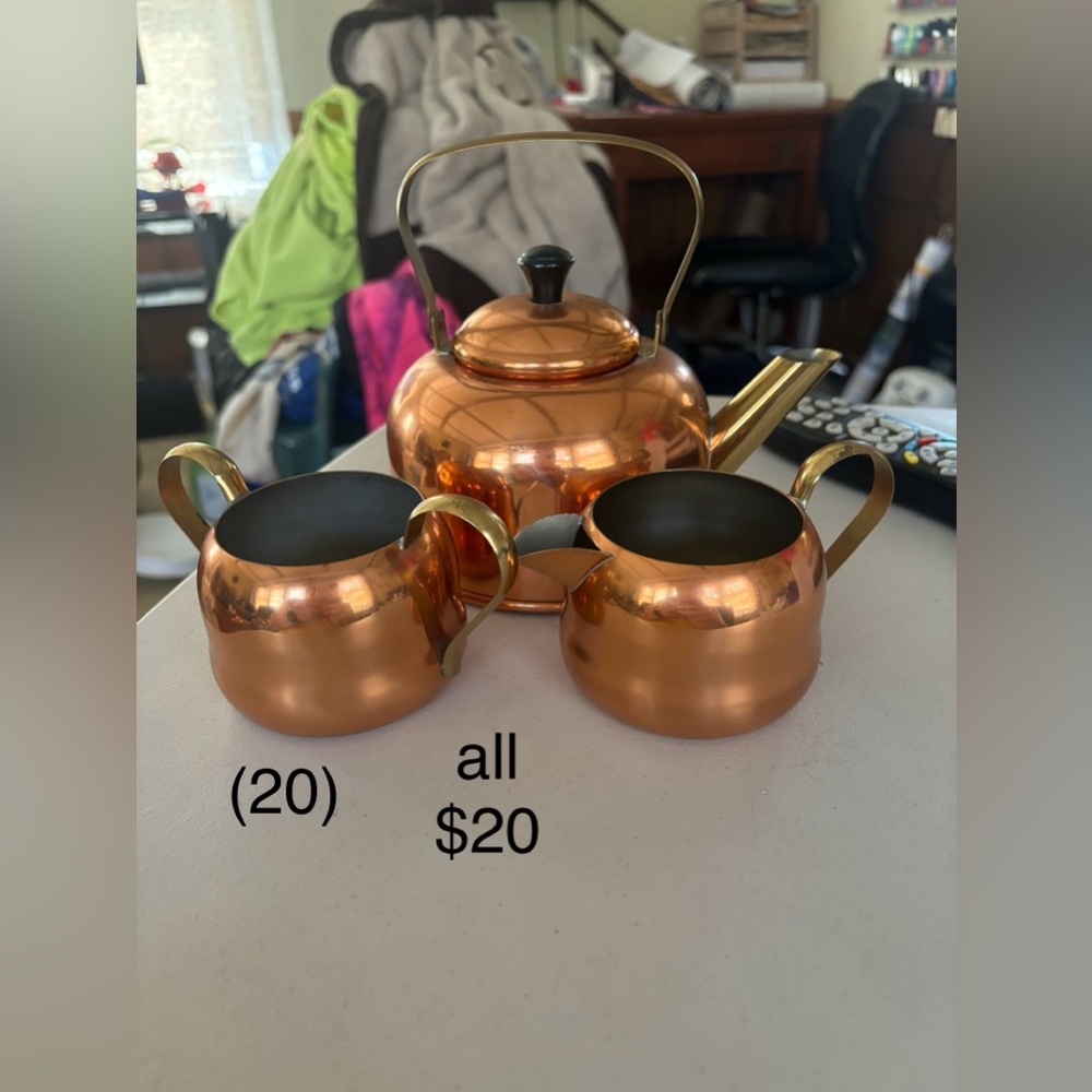 Copper Tea/Coffee Kettle 3PC Set